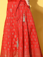 Women Red Paisely Foil Print Anarkali Skirt