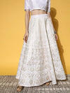 Women White Foil Print Anarkali Skirt