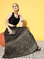 Women Black Paisely Foil Print Anarkali Skirt