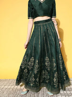 Women Emerald Green Foil Print Anarkali Skirt