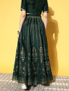 Women Emerald Green Foil Print Anarkali Skirt