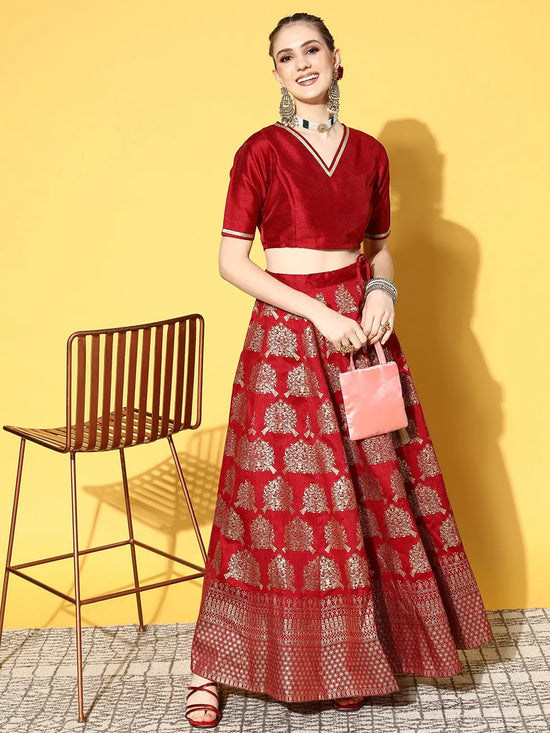 Women Maroon Foil Print Anarkali Skirt