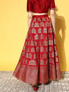 Women Maroon Foil Print Anarkali Skirt