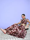 Women Burgundy Floral Anarkali Skirt