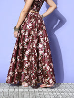 Women Burgundy Floral Anarkali Skirt