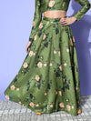 Women Green Floral Chanderi Anarkali Skirt