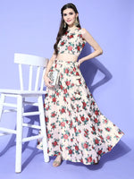 Women Cream Floral Crop Top with Anarkali Skirt-SHSET95220XS