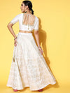 Women White Crop Top With Foil Anarkali Skirt