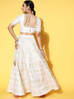 Women White Crop Top With Foil Anarkali Skirt