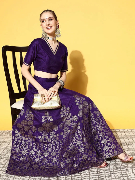 Women Purple Foil Print Anarkali Skirt