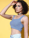 Women Dull Blue Wool Bustier Crop Top