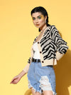 Women Beige Animal Print Front Open Wool Cardigan