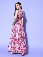 Women Pink Floral Crop Top with Anarkali Skirt