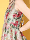 Women Grey Floral Sleeveless Anarkali Dress