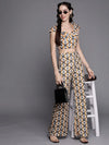 Women Mustard Geometric Print Cap Sleeves Crop Top