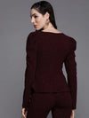 Women Burgundy Shimmer Full Sleeves Peplum Top