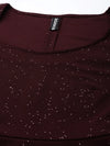 Women Burgundy Shimmer Full Sleeves Peplum Top