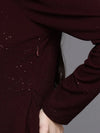 Women Burgundy Shimmer Full Sleeves Peplum Top