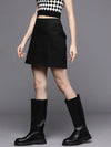 Women Black Denim Side Slit Mini Skirt