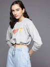 Women Grey Melange LOVE Pull Hem Crop Sweatshirt