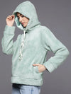 Women Sea Green Faux Fur Hoodie