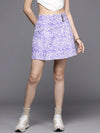 Women Purple Abstract Twill Pleated Skirt