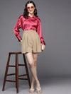 Women Pink Satin Longline Shirt