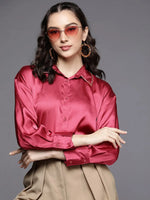 Women Pink Satin Longline Shirt