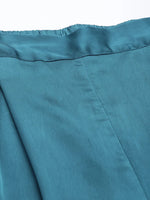 Women Teal Satin Pleated Wide Leg Pants