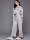 Women Grey Melange LOVE Sweatshirt With Track Pants