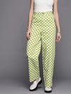 Women Green Chequerboard Print Twill Straight Pants