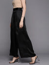 Women Black Satin Pleated Wide Leg Pants