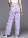 Women Purple Abstract Print Twill Straight Pants