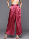 Women Pink Satin Pleated Wide Leg Pants