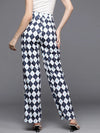 Women Navy Geometric Print Straight Pants