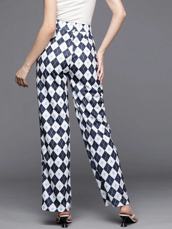 Women Navy Geometric Print Straight Pants