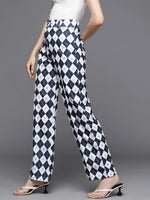 Women Navy Geometric Print Straight Pants