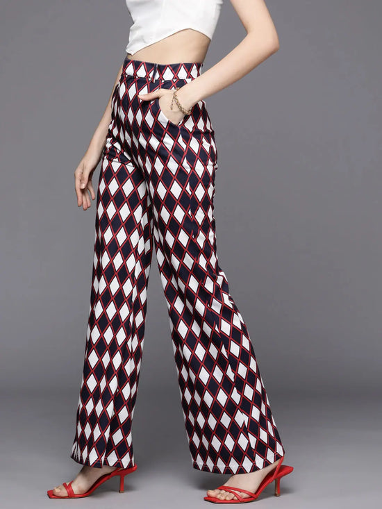 Women Navy Geometric Bellbottom Pants