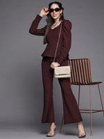 Women Burgundy Shimmer Twisted Bellbottom Pants