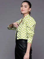 Women Printed Green Full Sleeve Jacket