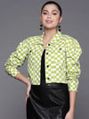 Women Printed Green Full Sleeve Jacket