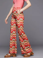 Women Rust Chevron Bellbottom Pants