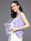 Women Printed Purple Sleeveless Jacket