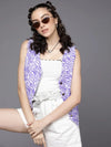 Women Printed Purple Sleeveless Jacket