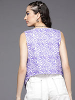 Women Printed Purple Sleeveless Jacket