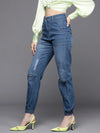 Women Blue Front Distressed Jogger Jeans