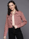 Women Printed Peach Full Sleeve Jacket