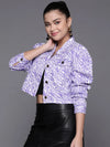 Women Printed Purple Full Sleeve Jacket