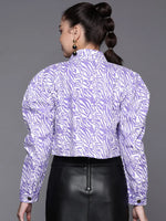 Women Printed Purple Full Sleeve Jacket