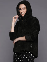 Women Solid Black Full Sleeve Jacket